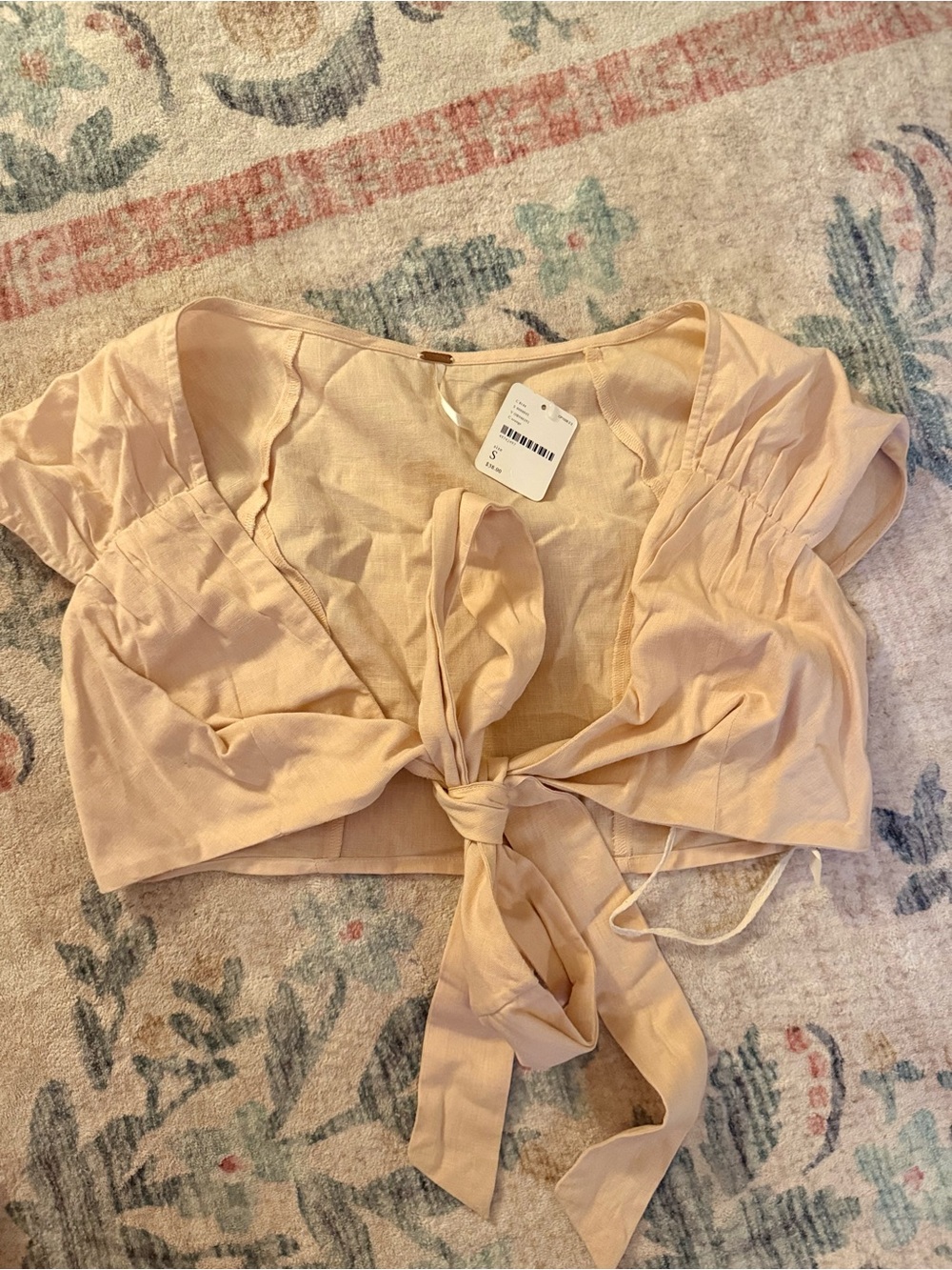 FREE PEOPLE Tie-Front Crop Top in Light Peach (NWT)
